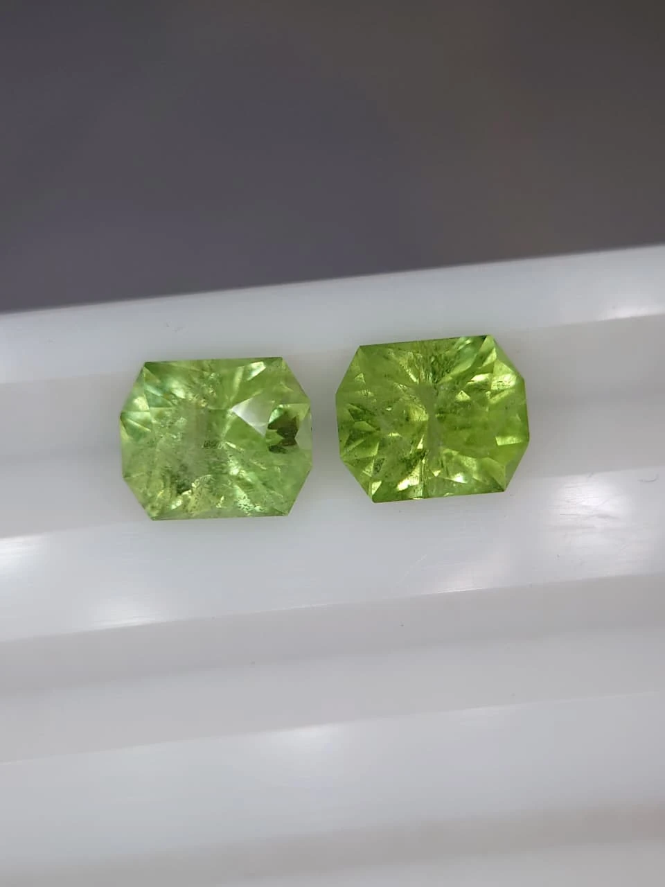 4.8ct Natural Radiant Faceted Peridots Pair from Pakistan — view 2